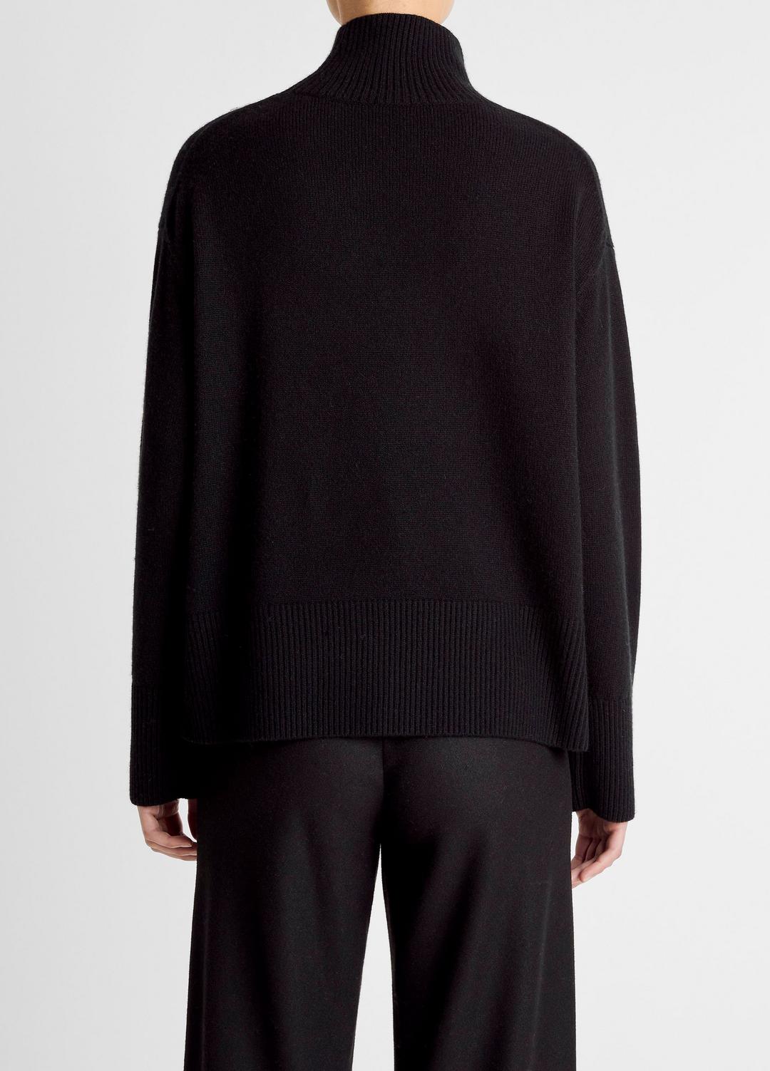 VINCE Women Wool-Cashmere Side-Slit Turtleneck Sweater in Turtleneck BLACK