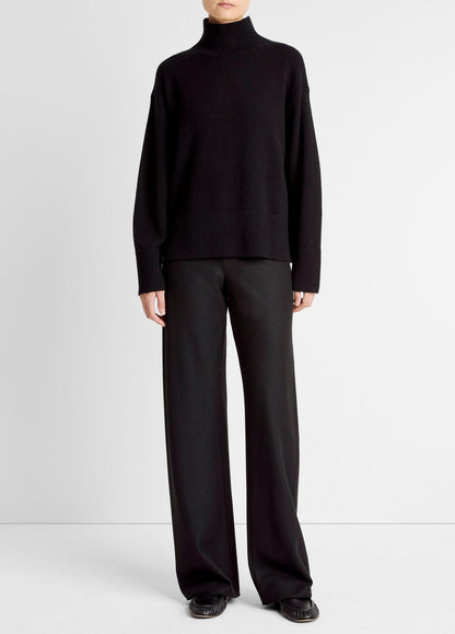 VINCE Women Wool-Cashmere Side-Slit Turtleneck Sweater in Turtleneck BLACK