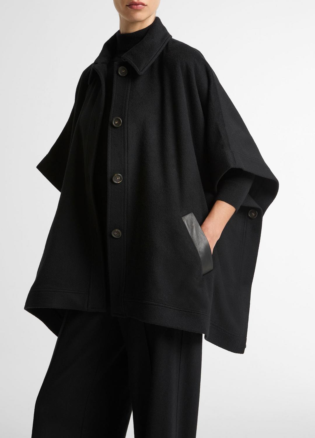 VINCE Women Leather-Trim Wool Cape in Accessories BLACK