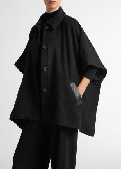 VINCE Women Leather-Trim Wool Cape in Accessories BLACK