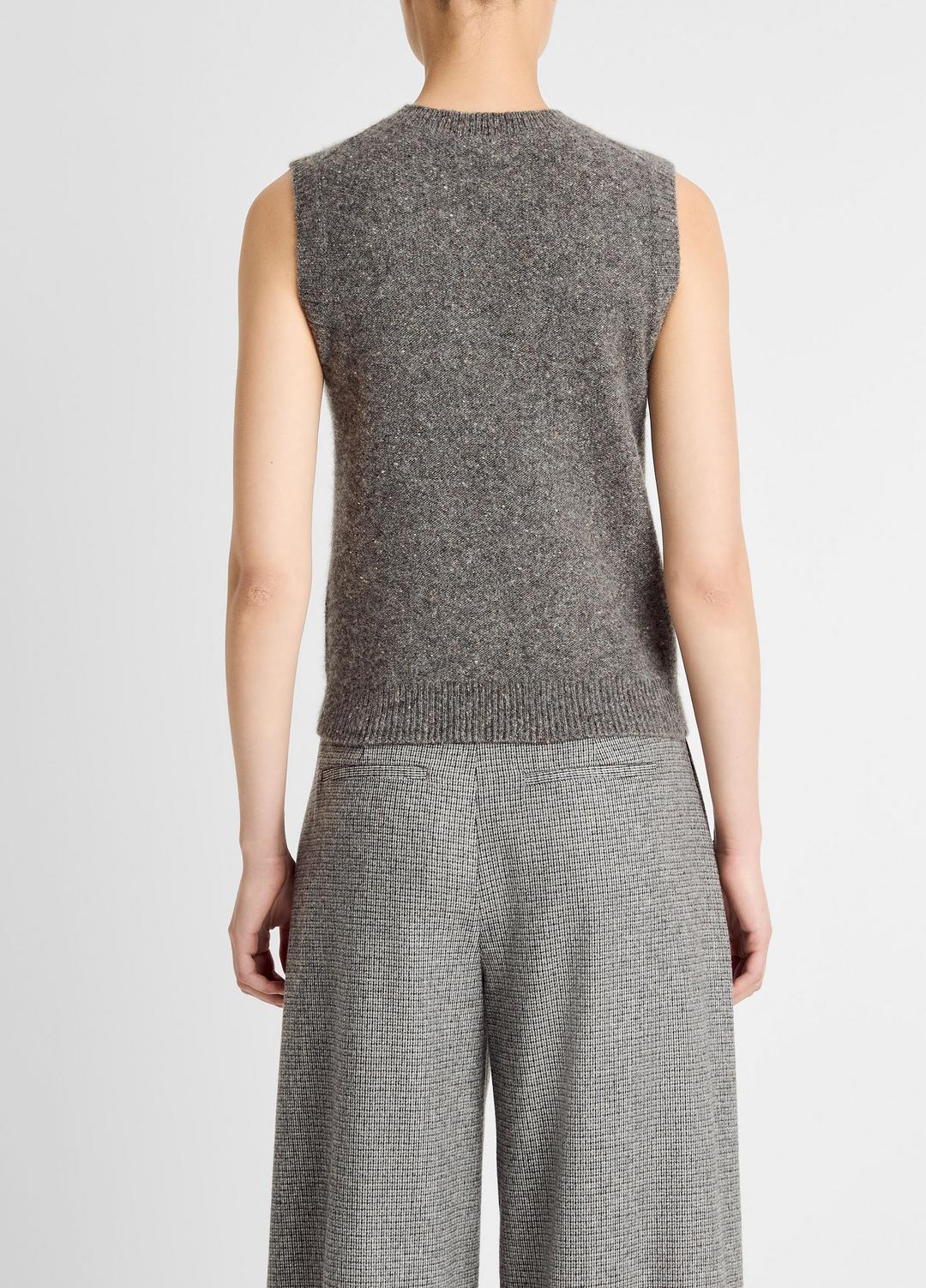 VINCE Women Donegal Plush Cashmere Sweater Vest in V-Neck MEDIUM HEATHER GREY DONEGAL