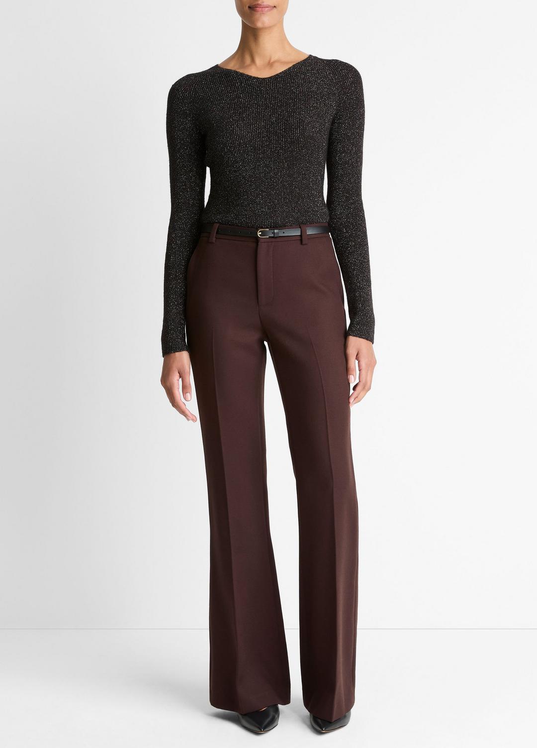 VINCE Women Metallic Ribbed High V-Neck Sweater in V-Neck BLACK METALLIC