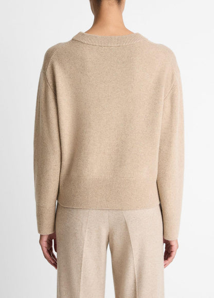 VINCE Women Wool-Cashmere V-Neck Sweater in V-Neck HEATHER MARZIPAN