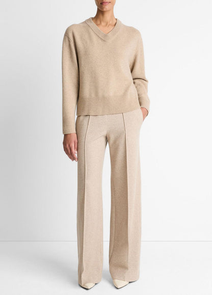 VINCE Women Wool-Cashmere V-Neck Sweater in V-Neck HEATHER MARZIPAN