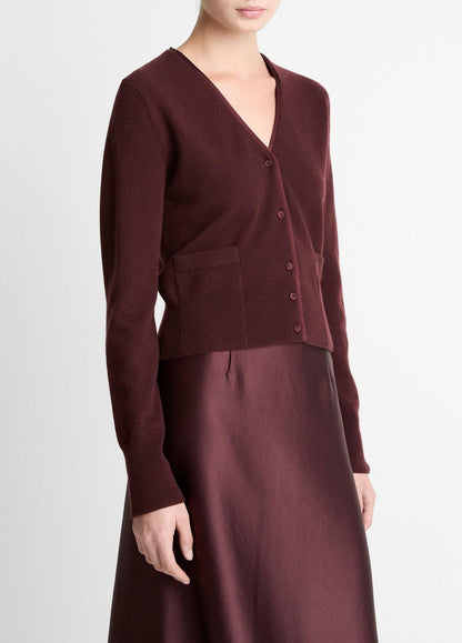 VINCE Women Satin-Trim Wool & Cashmere-Blend Cardigan in Cardigans OXBLOOD