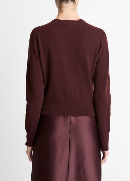 VINCE Women Satin-Trim Wool & Cashmere-Blend Cardigan in Cardigans OXBLOOD