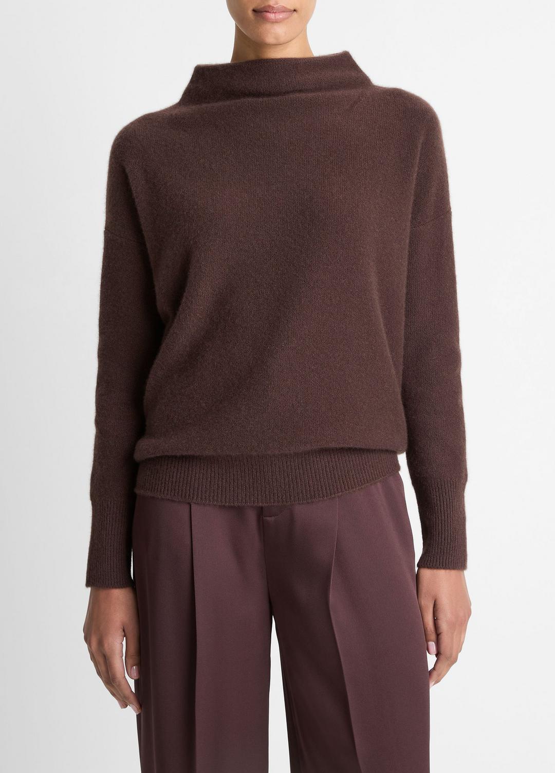 VINCE Women Plush Cashmere Funnel-Neck Sweater in Turtleneck TRUFFLE