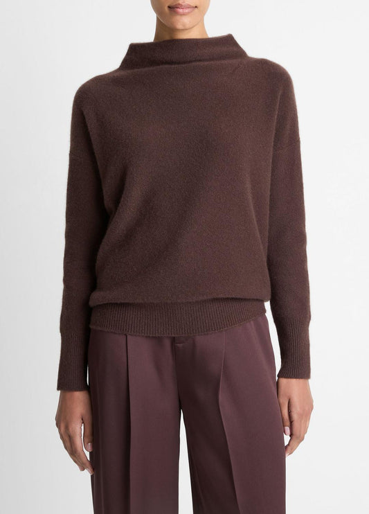 VINCE Women Plush Cashmere Funnel-Neck Sweater in Turtleneck TRUFFLE
