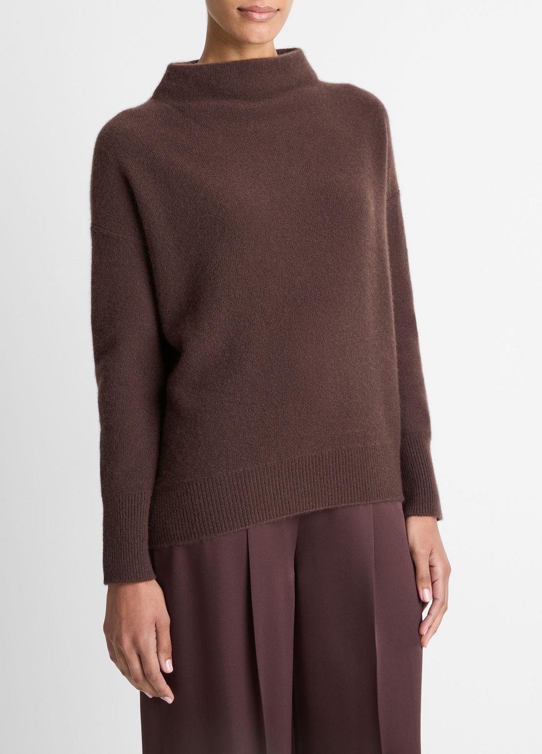 VINCE Women Plush Cashmere Funnel-Neck Sweater in Turtleneck TRUFFLE