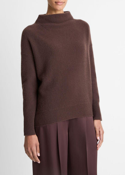 VINCE Women Plush Cashmere Funnel-Neck Sweater in Turtleneck TRUFFLE