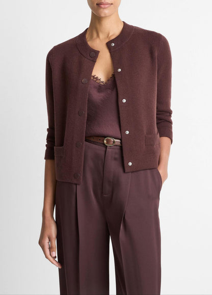 VINCE Women Wool-Blend Shrunken Snap Cardigan in Cardigans FIG