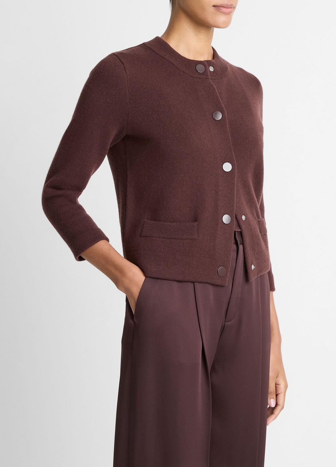 VINCE Women Wool-Blend Shrunken Snap Cardigan in Cardigans FIG