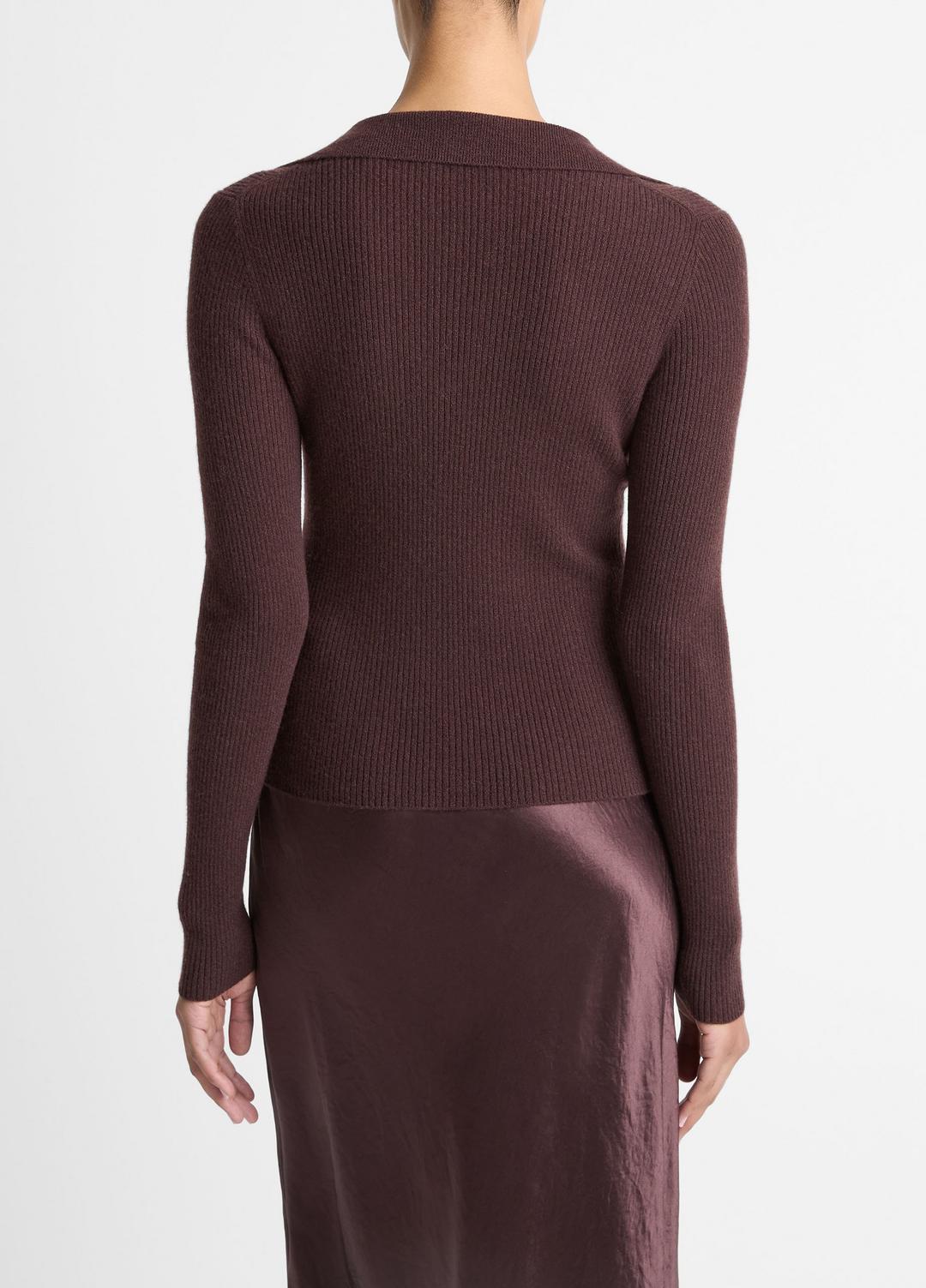 VINCE Women Ribbed Cashmere-Silk Polo Sweater in Cashmere FIG
