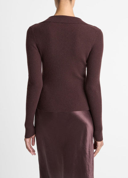 VINCE Women Ribbed Cashmere-Silk Polo Sweater in Cashmere FIG