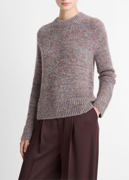 VINCE Women Marled Crew Neck Sweater in Crew Neck COGNAC COMBO