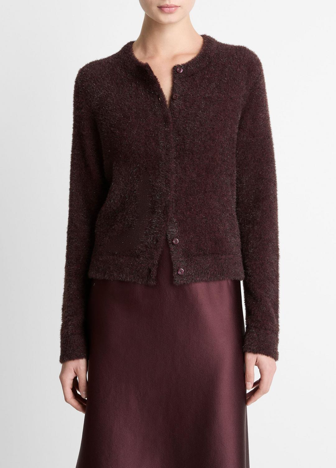 VINCE Women Metallic Eyelash Cardigan in Cardigans OXBLOOD