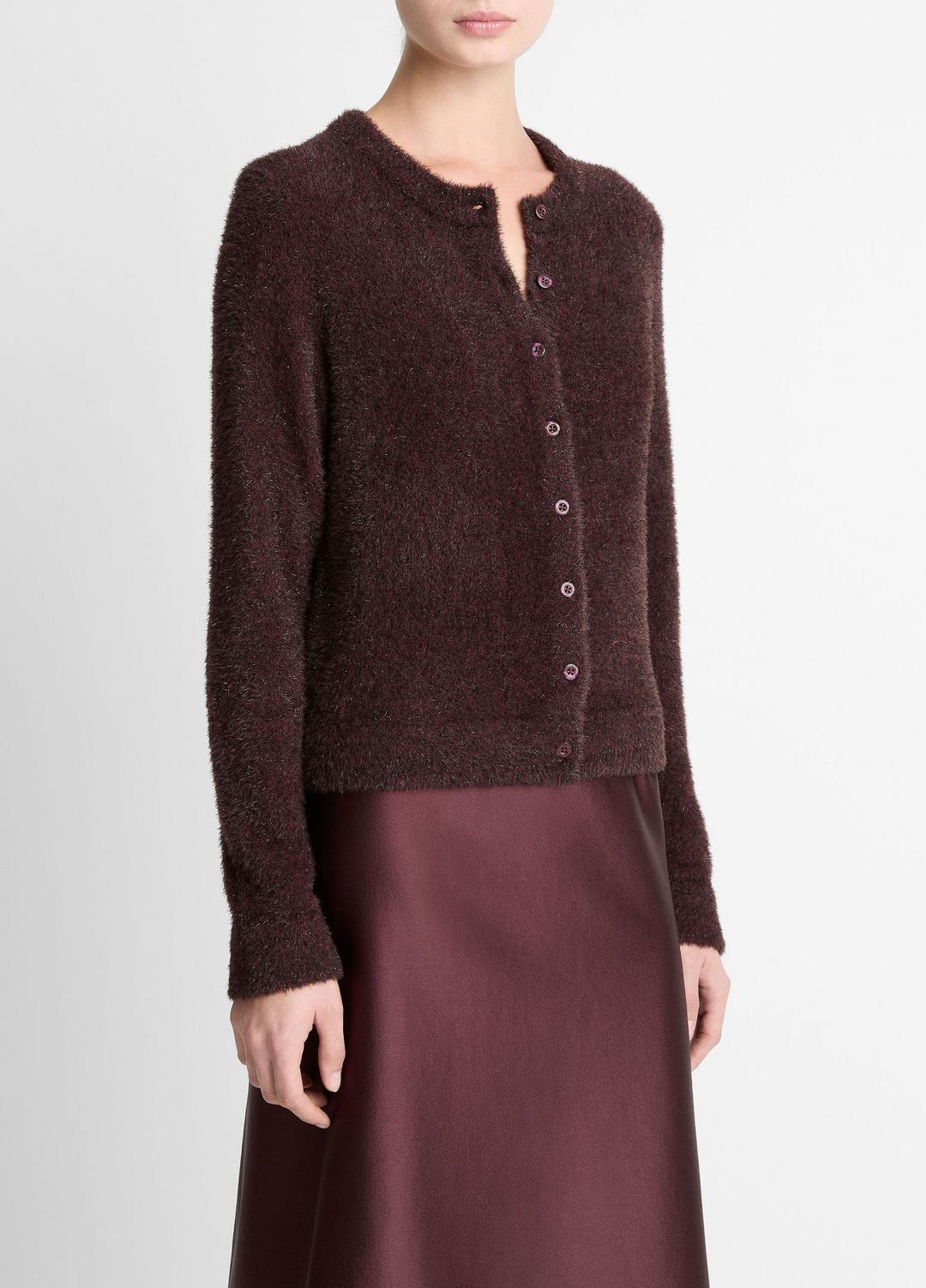 VINCE Women Metallic Eyelash Cardigan in Cardigans OXBLOOD