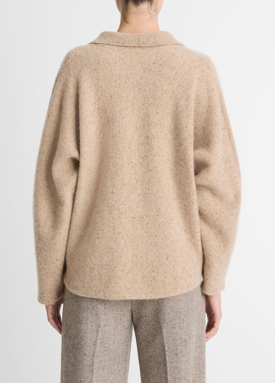 VINCE Women Donegal Plush Cashmere Dolman-Sleeve Polo Sweater in Cashmere HEATHER OAT DONEGAL