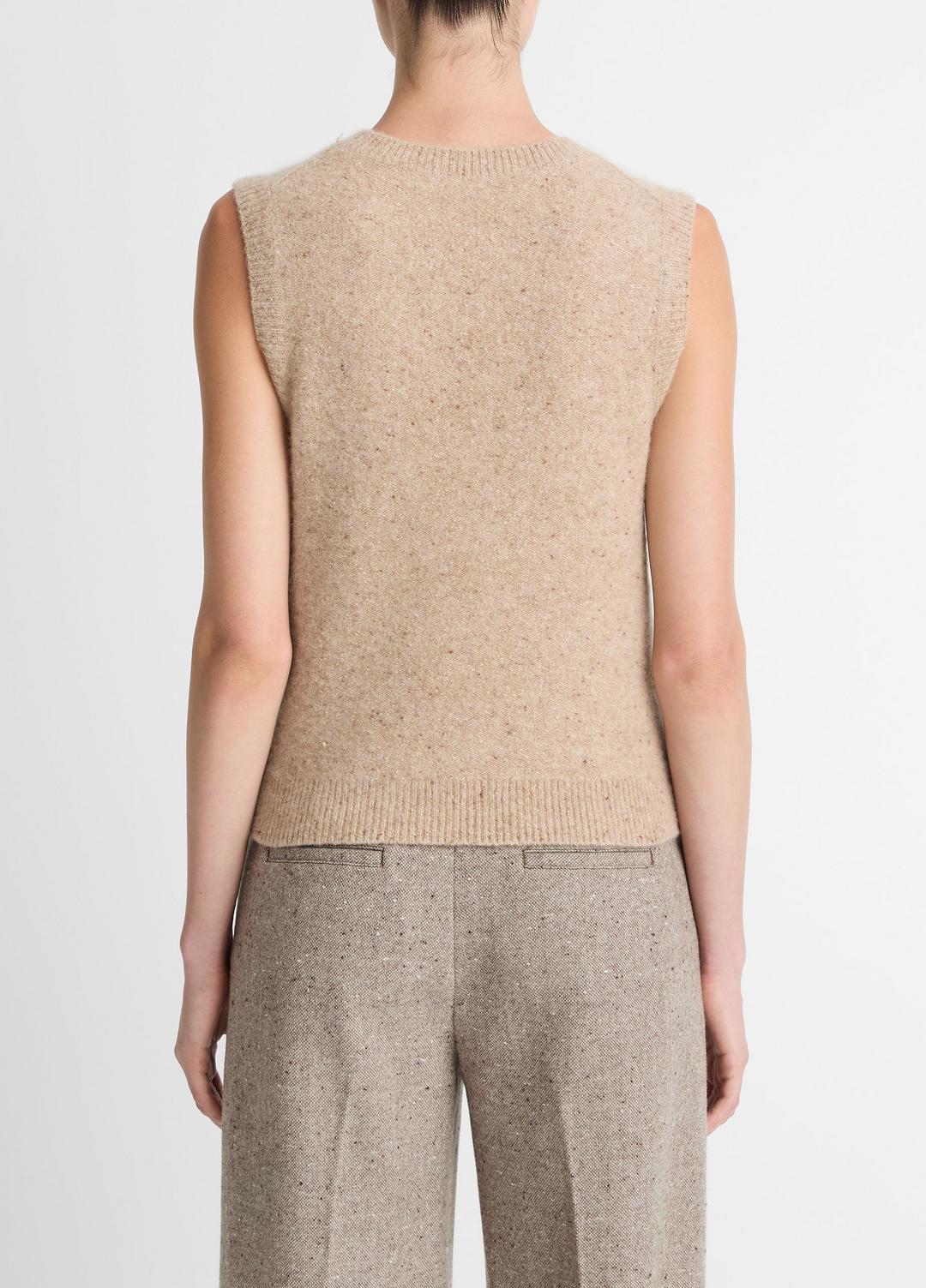 VINCE Women Donegal Plush Cashmere Sweater Vest in V-Neck HEATHER OAT DONEGAL