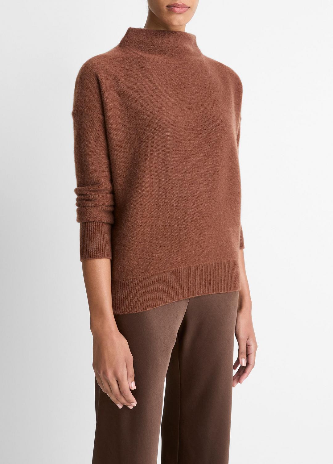 VINCE Women Plush Cashmere Funnel-Neck Sweater in Turtleneck CACAO
