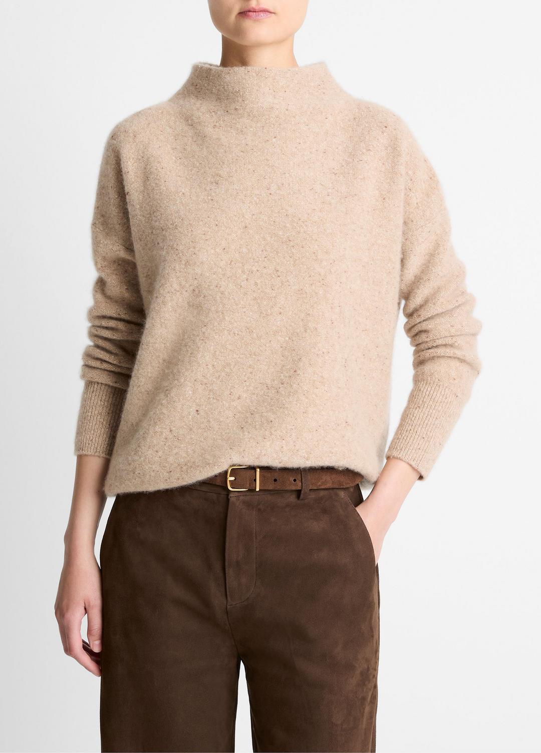VINCE Women Donegal Cashmere Funnel-Neck Sweater in Turtleneck HEATHER OAT DONEGAL