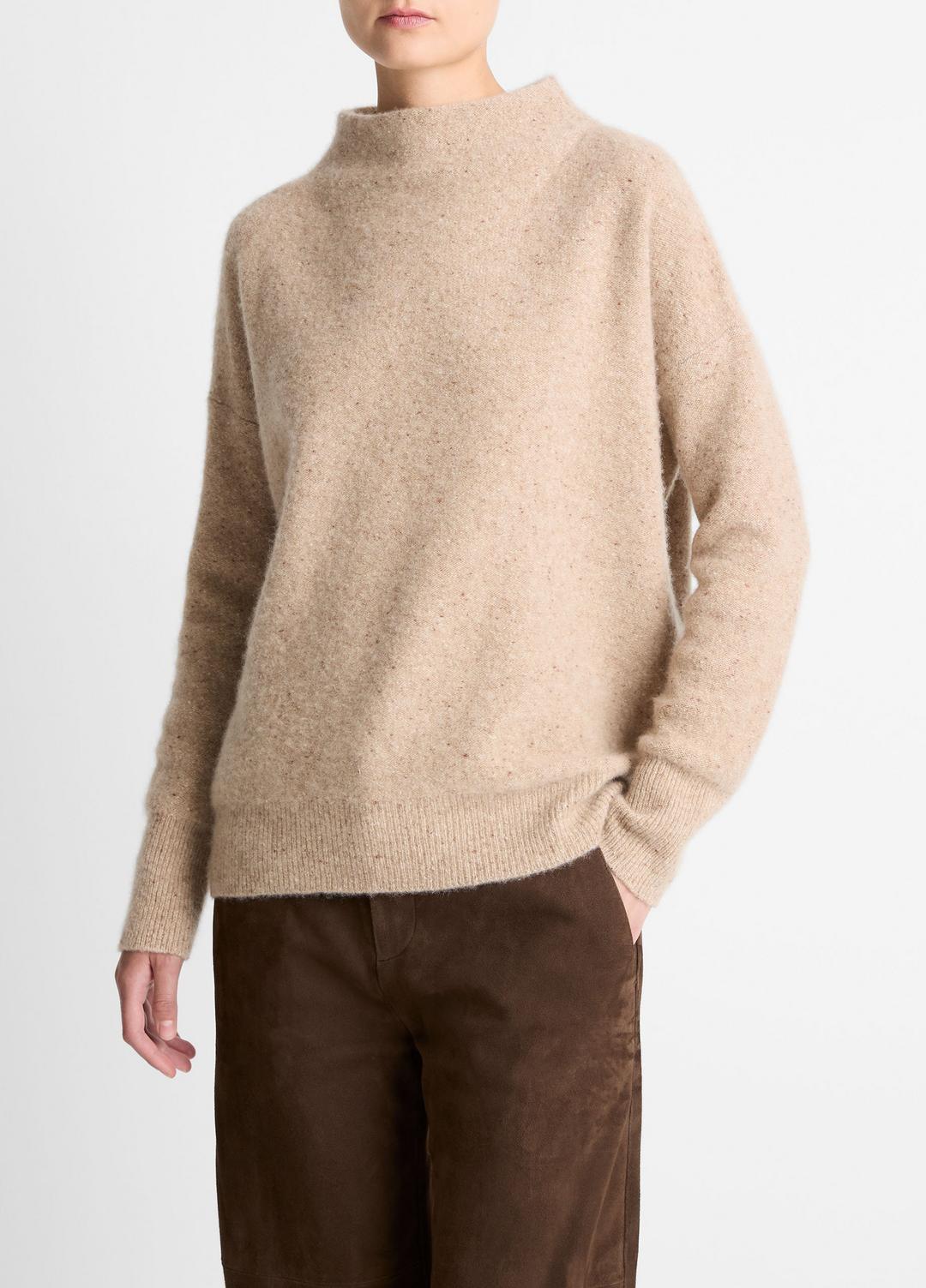 VINCE Women Donegal Cashmere Funnel-Neck Sweater in Turtleneck HEATHER OAT DONEGAL