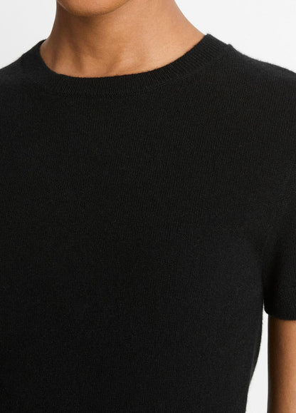 VINCE Women Wool & Cashmere-Blend Short-Sleeve Sweater in Crew Neck BLACK