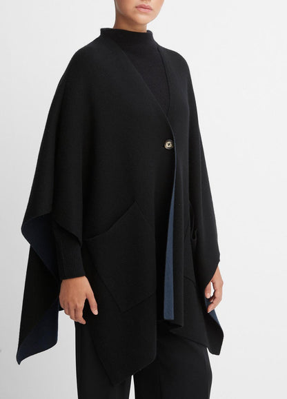 VINCE Women Wool and Cashmere Double-Face Cape in Sweaters BLACK NAVY