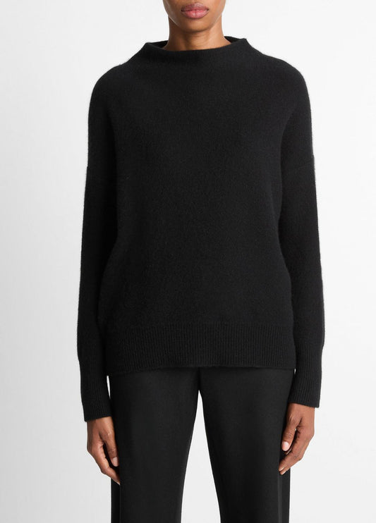 VINCE Women Plush Cashmere Funnel-Neck Sweater in Turtleneck BLACK