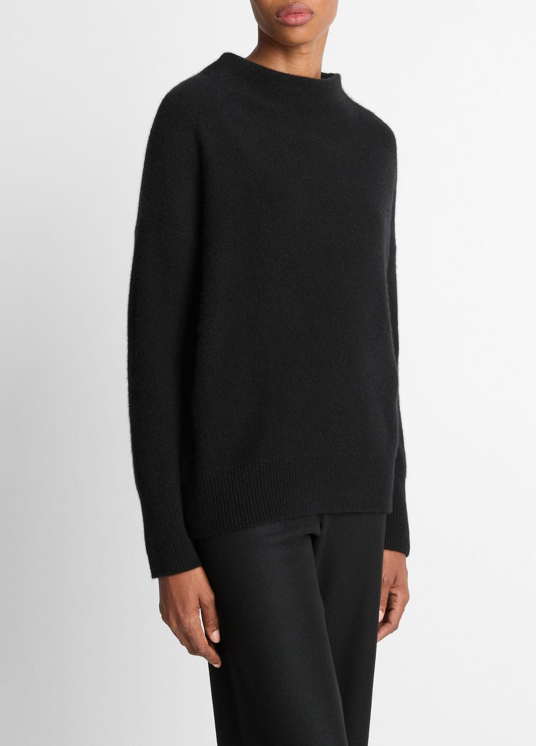 VINCE Women Plush Cashmere Funnel-Neck Sweater in Turtleneck BLACK