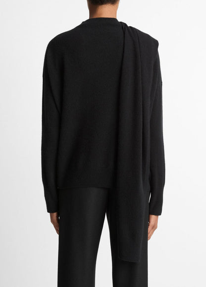 VINCE Women Draped-Shawl Wool-Cashmere Sweater in Turtleneck BLACK