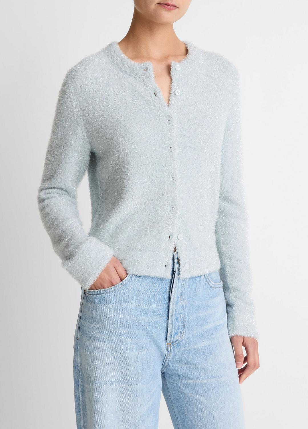 VINCE Women Metallic Eyelash Cardigan in Cardigans GLACIER