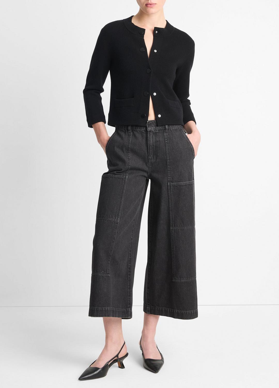 VINCE Women Wool-Blend Shrunken Snap Cardigan in Cardigans BLACK