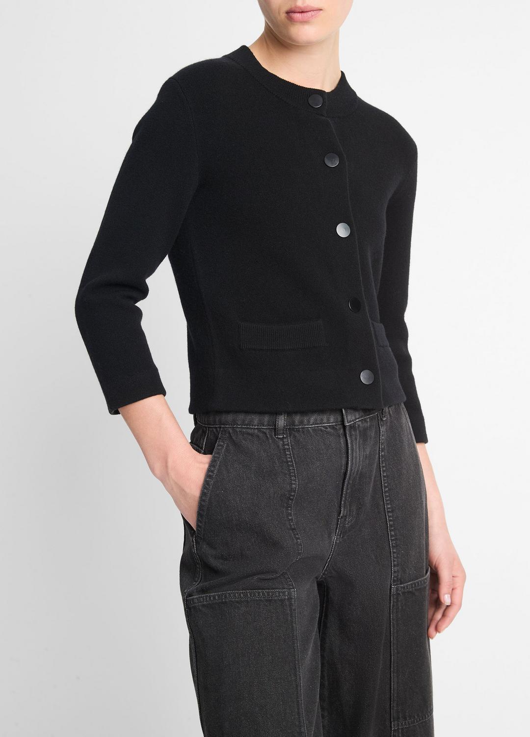 VINCE Women Wool-Blend Shrunken Snap Cardigan in Cardigans BLACK