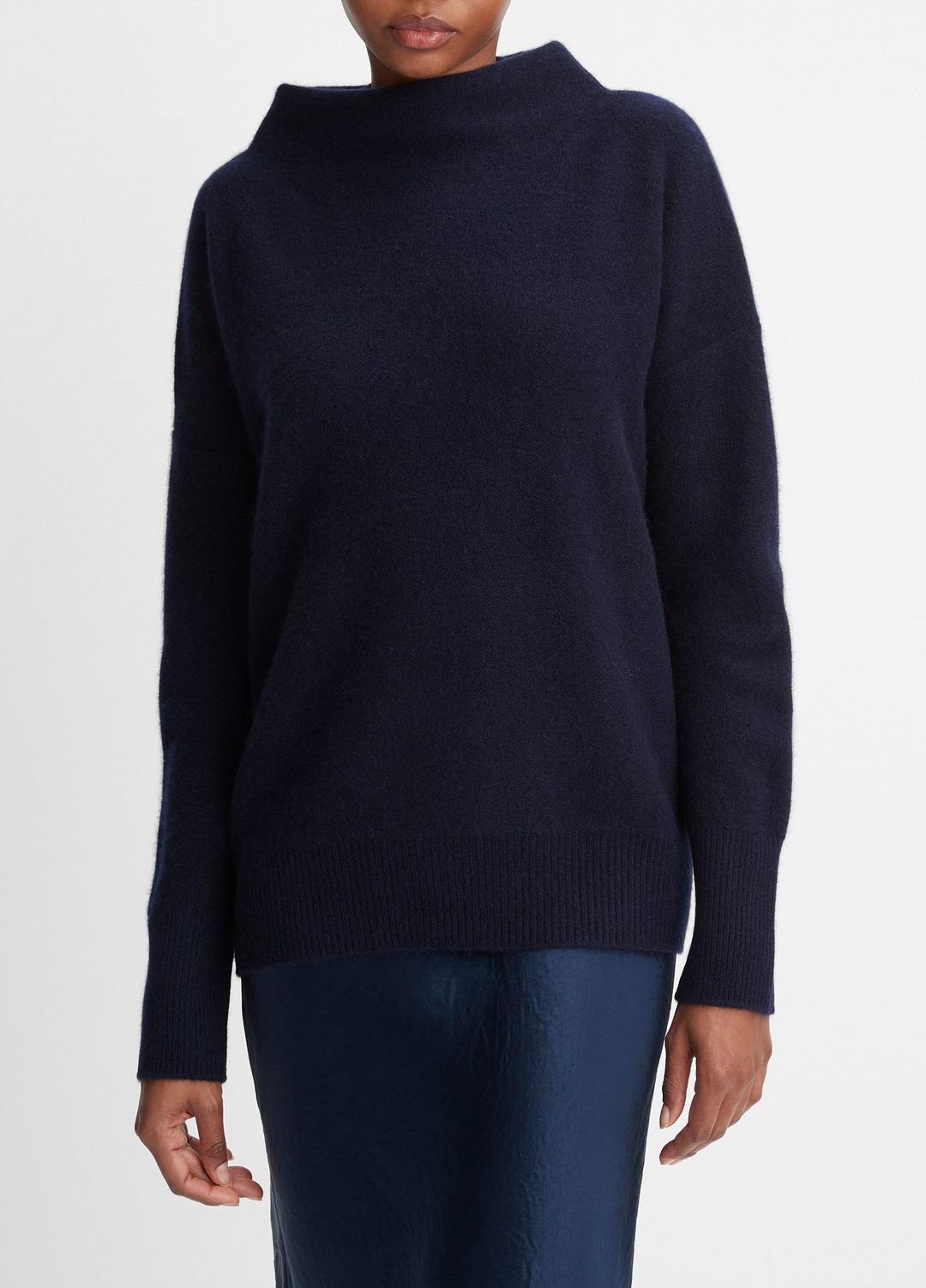 VINCE Women Plush Cashmere Funnel-Neck Sweater in Turtleneck COASTAL BLUE
