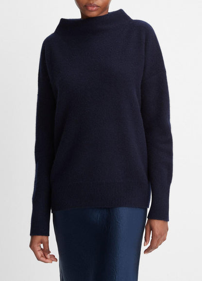 VINCE Women Plush Cashmere Funnel-Neck Sweater in Turtleneck COASTAL BLUE