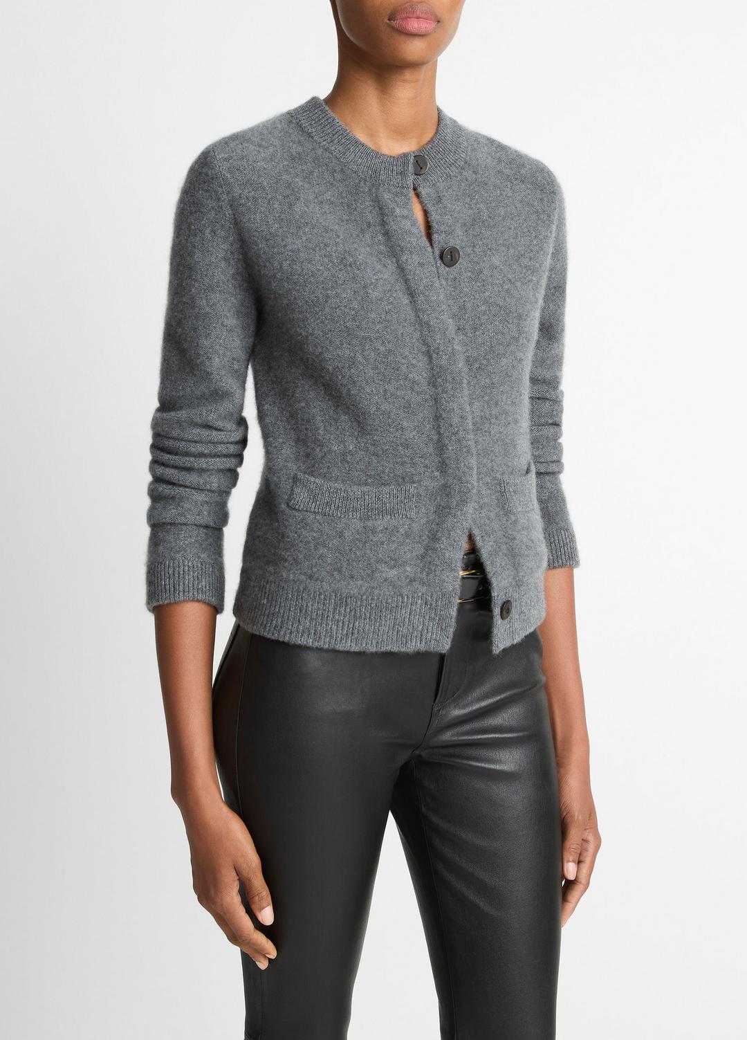 VINCE Women Plush Cashmere Shrunken Cardigan in Cardigans HEATHER GRAPHITE