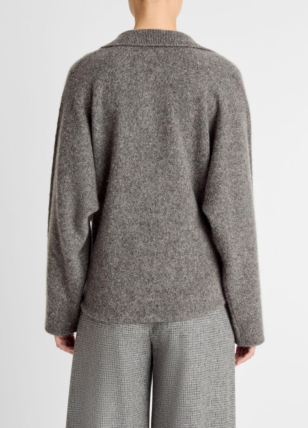 VINCE Women Donegal Plush Cashmere Dolman-Sleeve Polo Sweater in Cashmere MEDIUM HEATHER GREY DONEGAL
