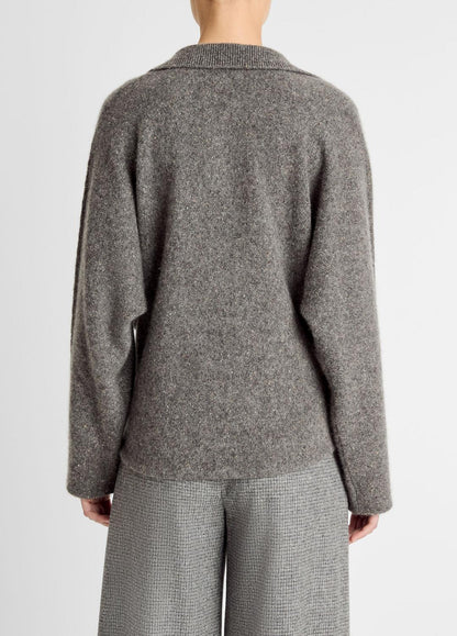 VINCE Women Donegal Plush Cashmere Dolman-Sleeve Polo Sweater in Cashmere MEDIUM HEATHER GREY DONEGAL