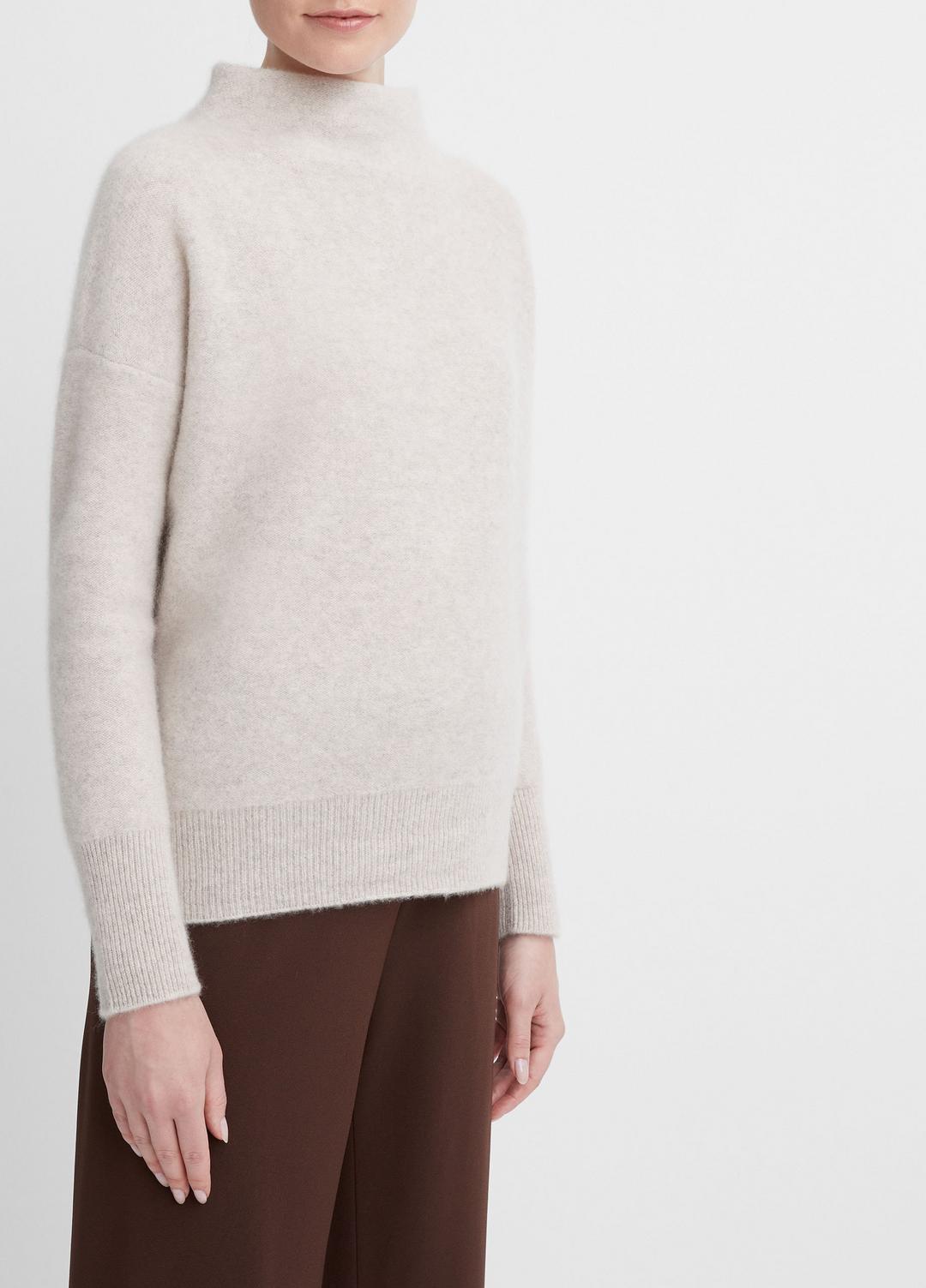 VINCE Women Plush Cashmere Funnel-Neck Sweater in Turtleneck MARBLE