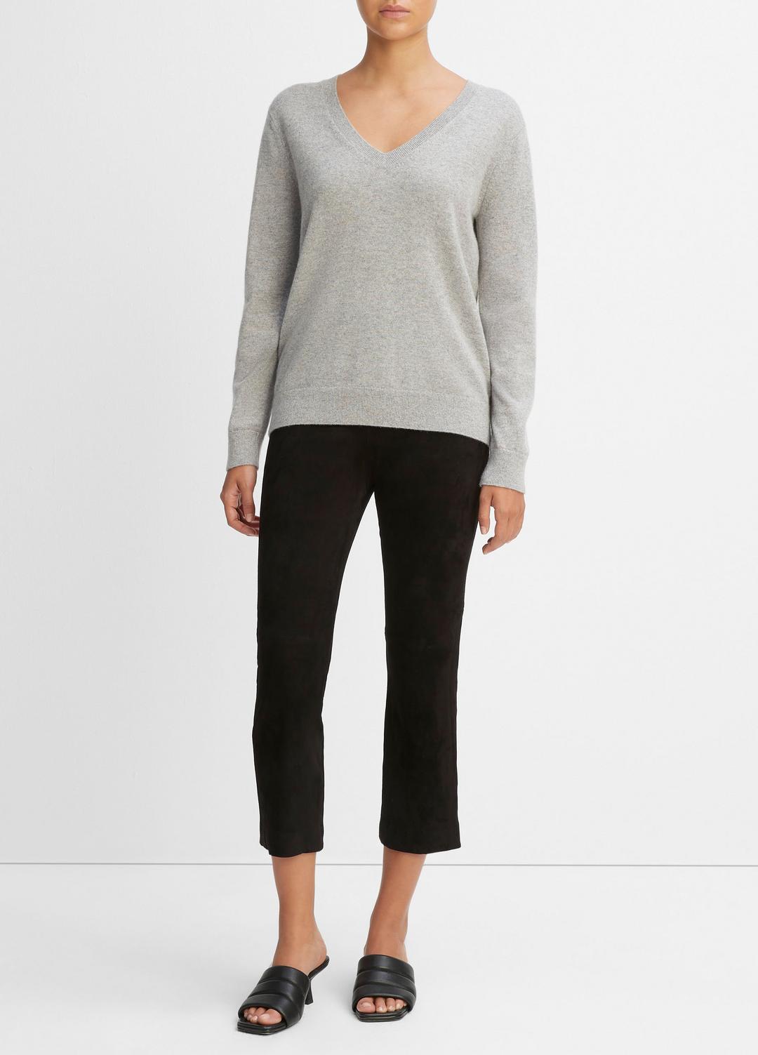 VINCE Women Cashmere Weekend V-Neck Sweater in V-Neck HEATHER STEEL