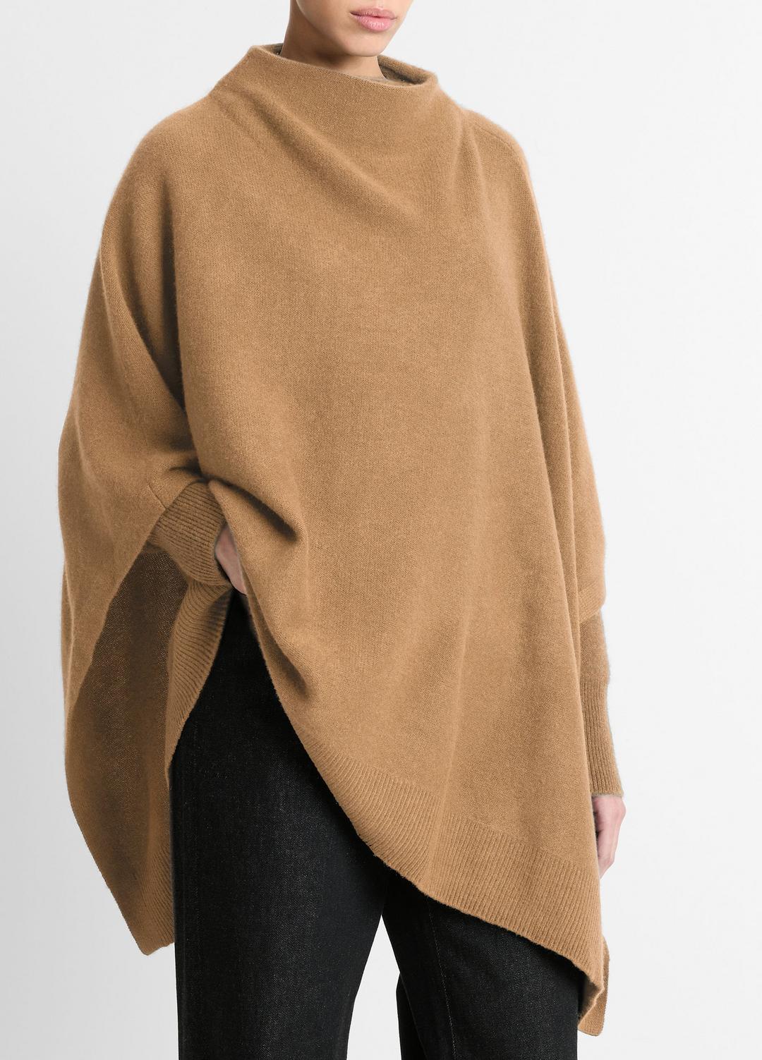 VINCE Women Merino Wool-Cashmere Funnel-Neck Poncho in Accessories BISCOTTI