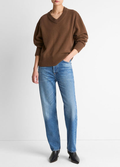 VINCE Women Wool-Cashmere V-Neck Sweater in V-Neck HAZELNUT