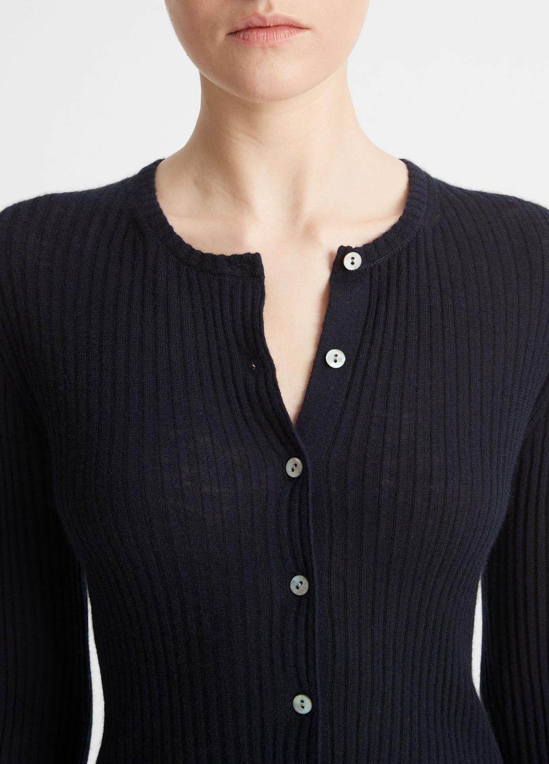 VINCE Women Ribbed Cashmere-Silk Cardigan in Cardigans COASTAL BLUE