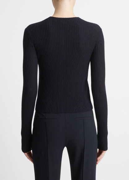 VINCE Women Ribbed Cashmere-Silk Cardigan in Cardigans COASTAL BLUE