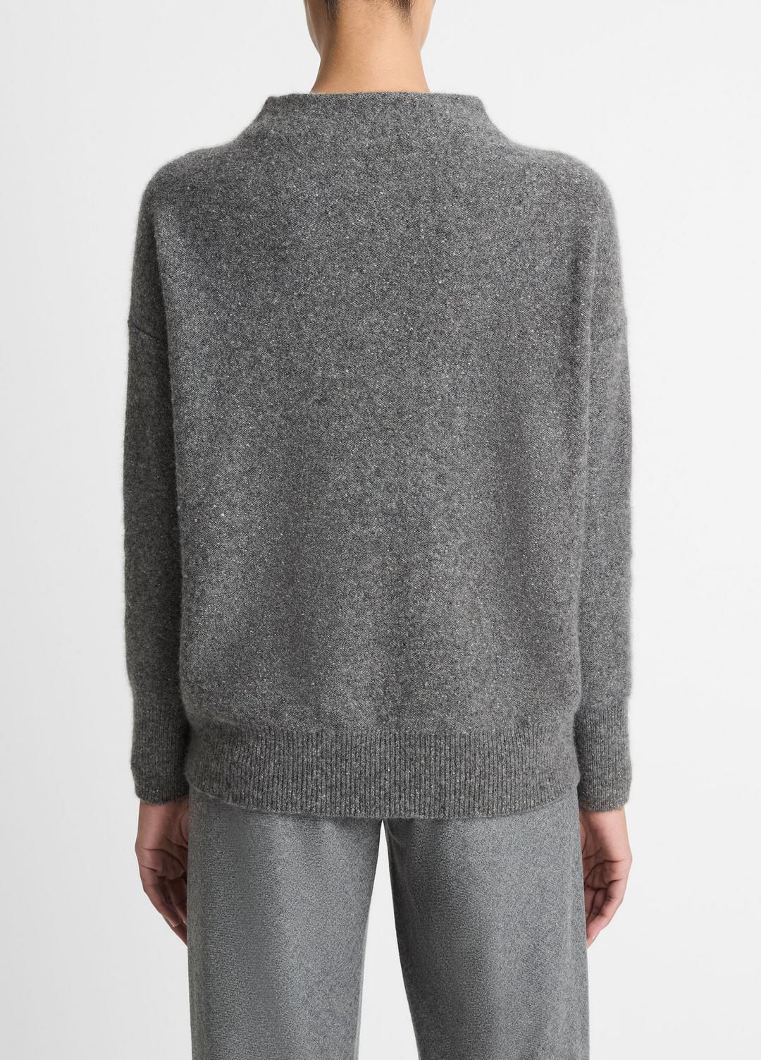 VINCE Women Donegal Cashmere Funnel-Neck Sweater in Turtleneck MEDIUM HEATHER GREY DONEGAL