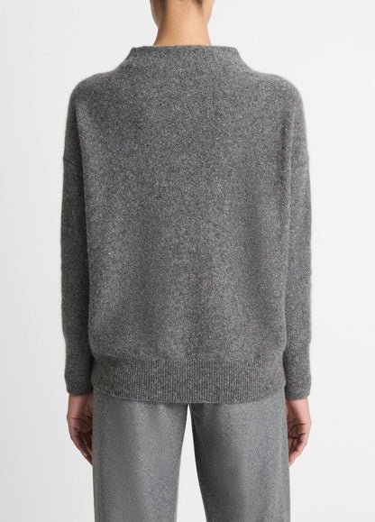VINCE Women Donegal Cashmere Funnel-Neck Sweater in Turtleneck MEDIUM HEATHER GREY DONEGAL