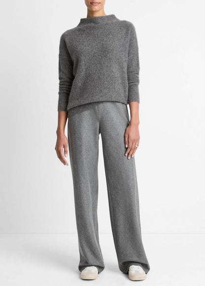 VINCE Women Donegal Cashmere Funnel-Neck Sweater in Turtleneck MEDIUM HEATHER GREY DONEGAL