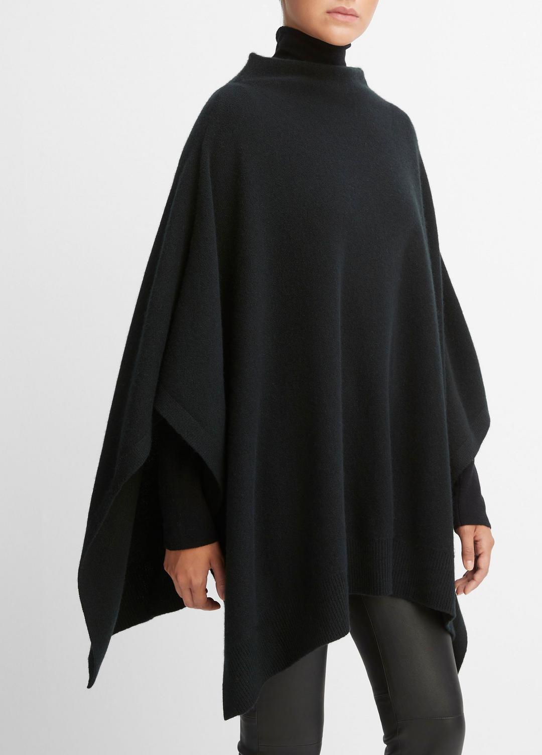 VINCE Women Merino Wool-Cashmere Funnel-Neck Poncho in Accessories BLACK