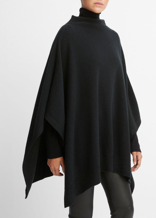VINCE Women Merino Wool-Cashmere Funnel-Neck Poncho in Accessories BLACK
